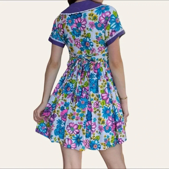 Handmade flower power vintage 60s retro mini babydoll floral dress (XXS/XS) - Picture 3 of 8